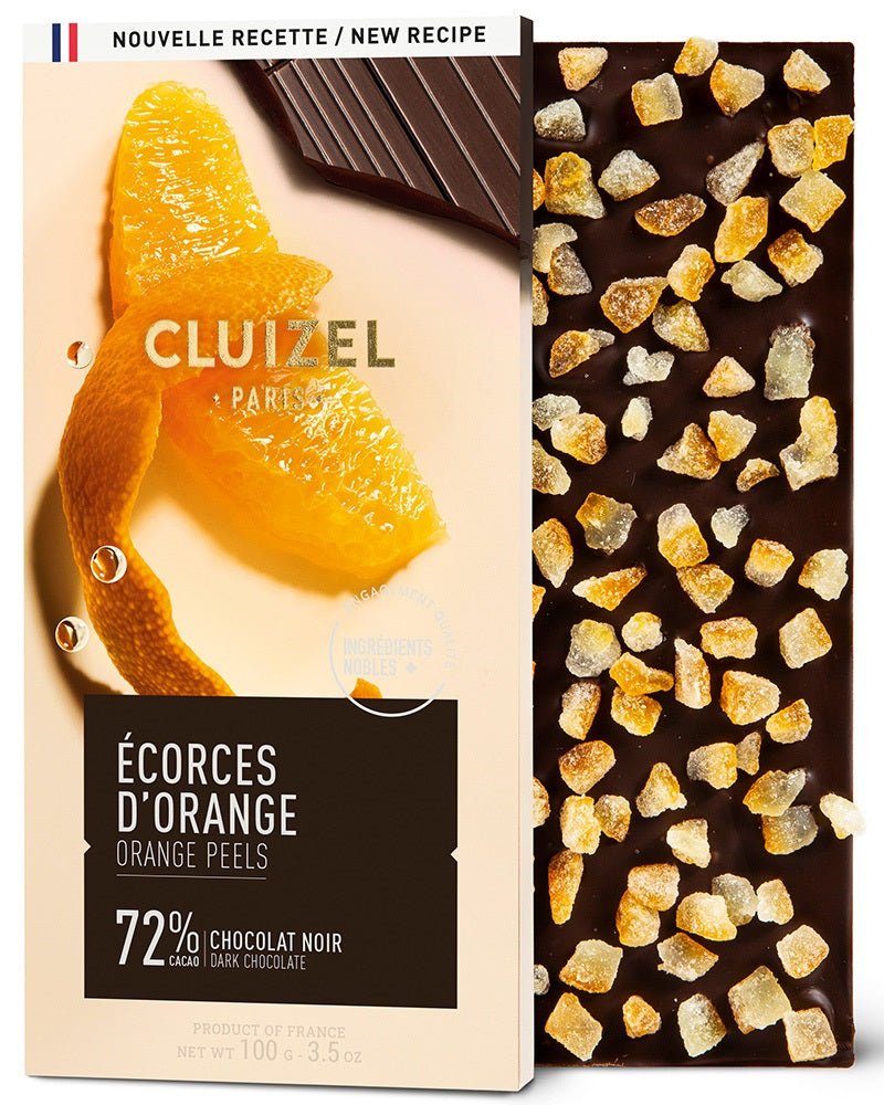 CLUIZEL DARK ORANGE PEEL CHOCOLATE 72% 100G
