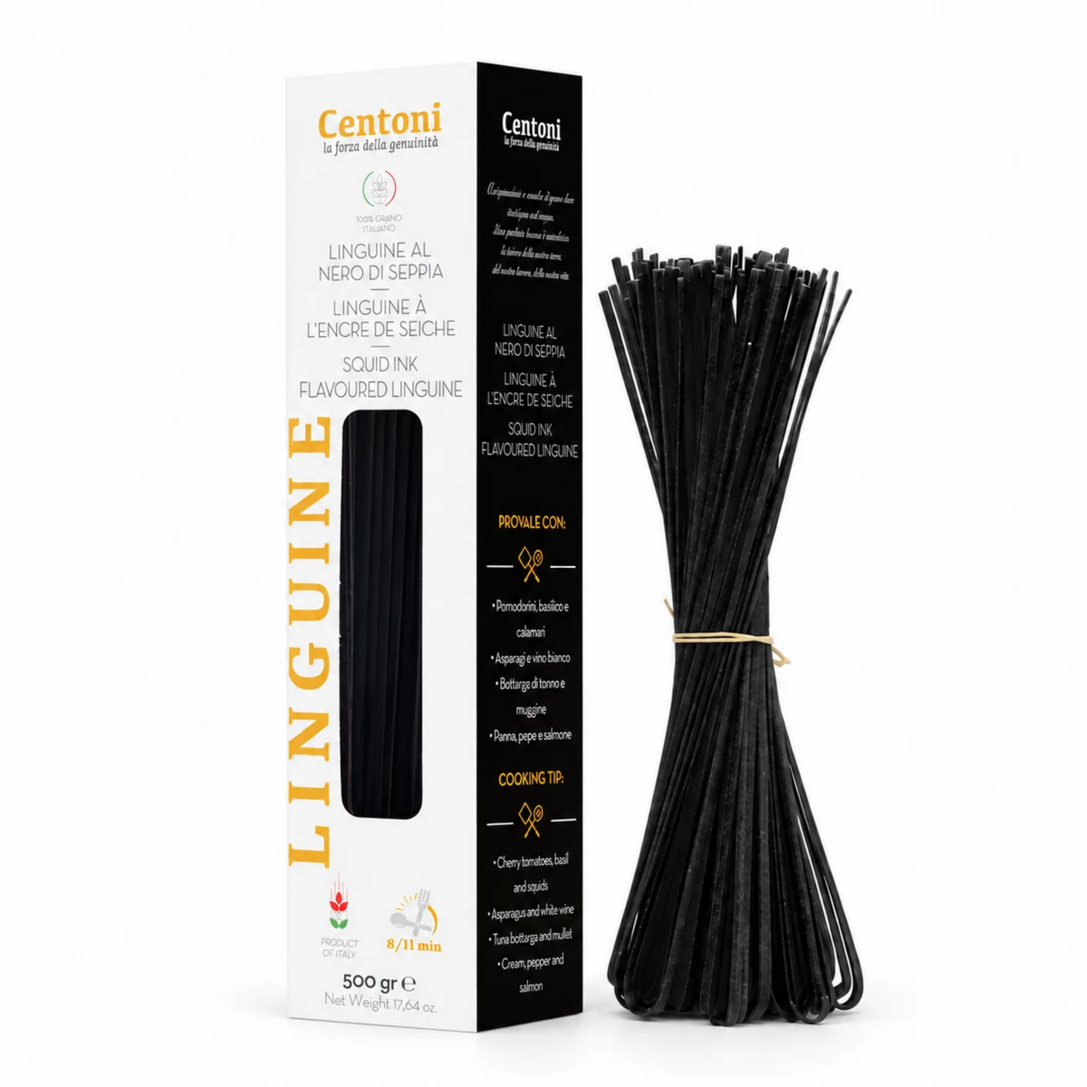 Squid Ink Linguine 500 g Centoni – Italian Pasta Flavored with Natural Squid Ink | Pastificio Centoni