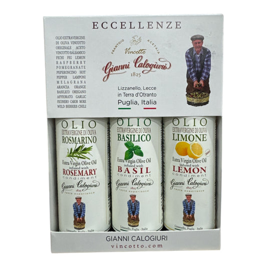 Trio of Extra Virgin Olive Oils Infused with Rosemary, Basil, and Lemon 3 x 100 ml