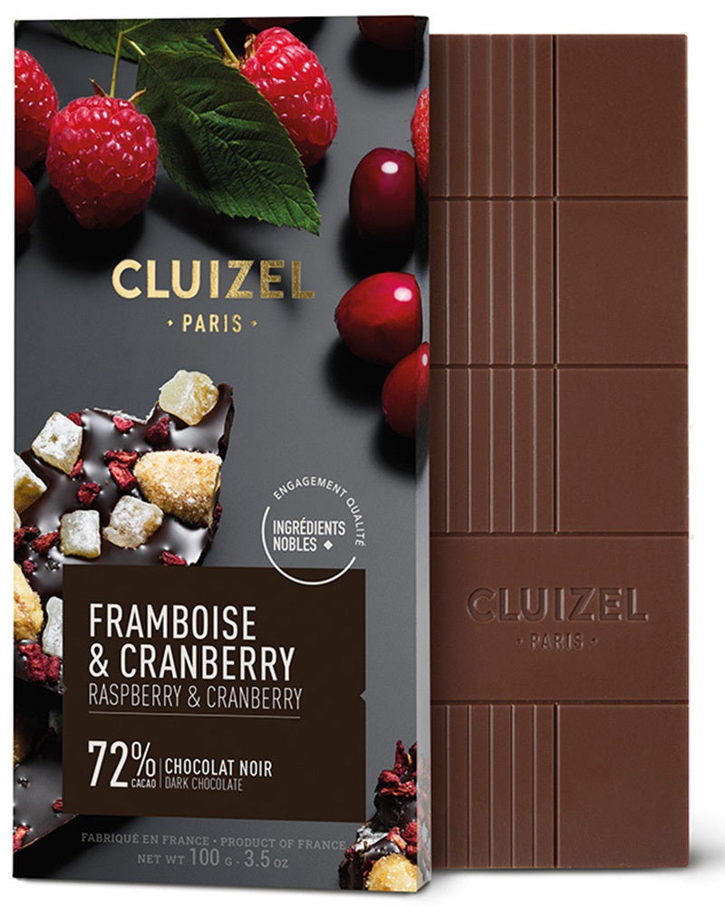 CLUIZEL DARK CHOCOLATE RASPBERRY CRANBERRY 72% 70G