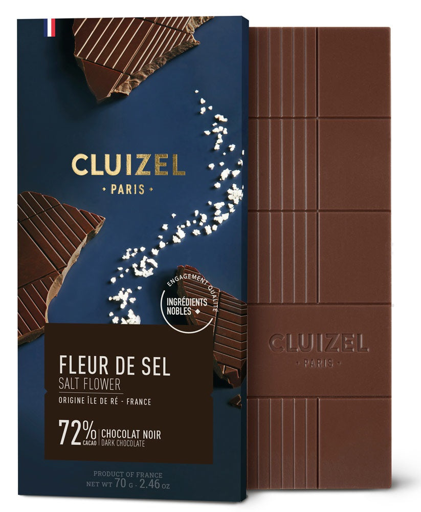 CLUIZEL DARK CHOCOLATE 72% FLEUR DE SEL 70G