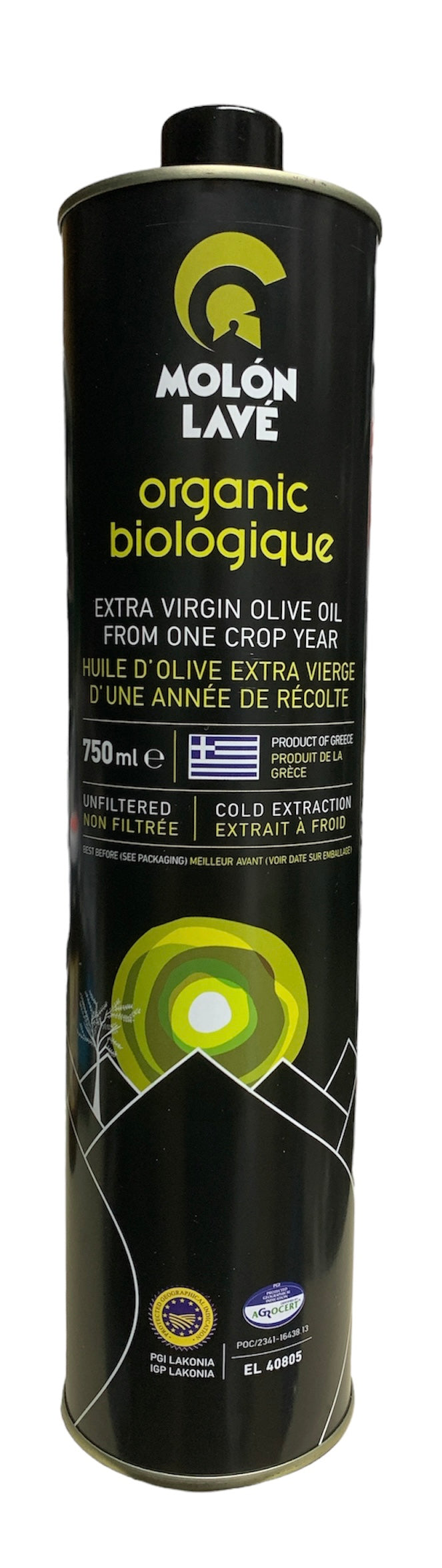 Huile d’olive extra vierge biologique 750ml Molon Lave Non Filtre