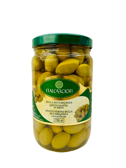 Olives vertes Bella di Cerignola en saumure 1.7L