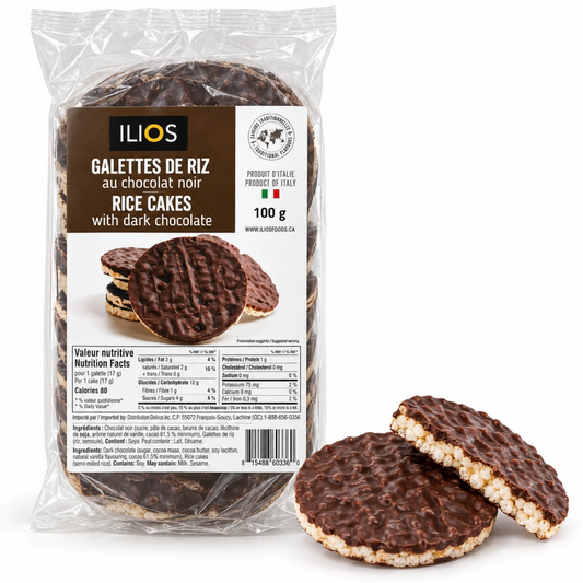 Galettes de Riz au Chocolat Noir 100 g Ilios – Riz Soufflé Croustillant et Chocolat Noir Intense