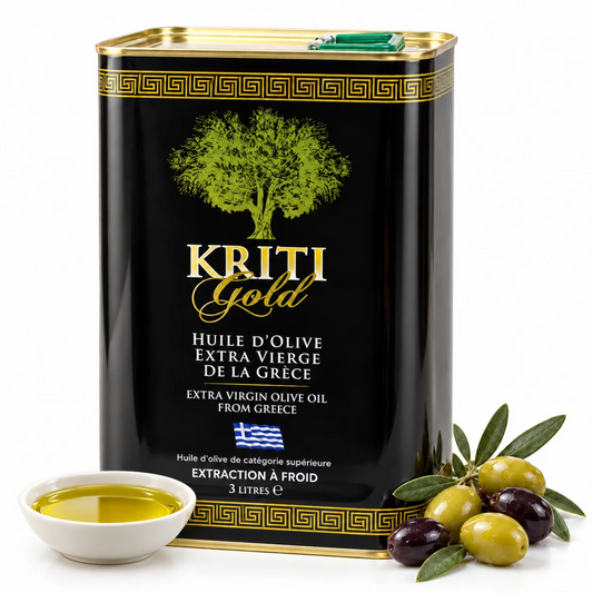 Huile d’Olive Extra Vierge 3 L Kriti Gold – Huile Grecque Fruitée, Pressée à Froid, pour Toute la Cuisine Méditerranéenne