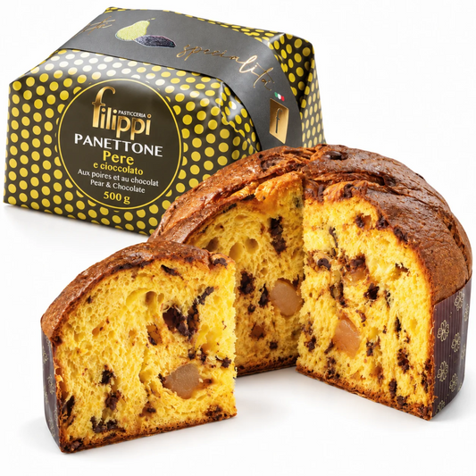 Filippi Pear and Dark Chocolate Panettone 500g – Artisanal Italian Naturally Leavened Christmas Cake, Candied Pears and Criollo and Trinitario Cocoa | Pasticceria Filippi