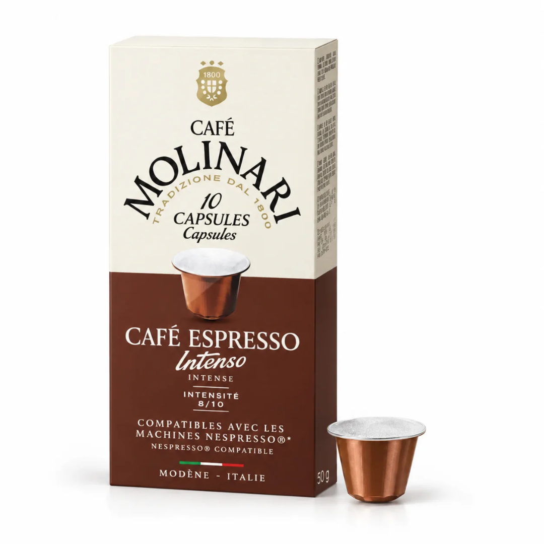 Intenso Capsules Compatible with Nespresso® 10 capsules. Molinari – Intense and Creamy Italian Espresso, Notes of Chocolate, Intensity 8/10