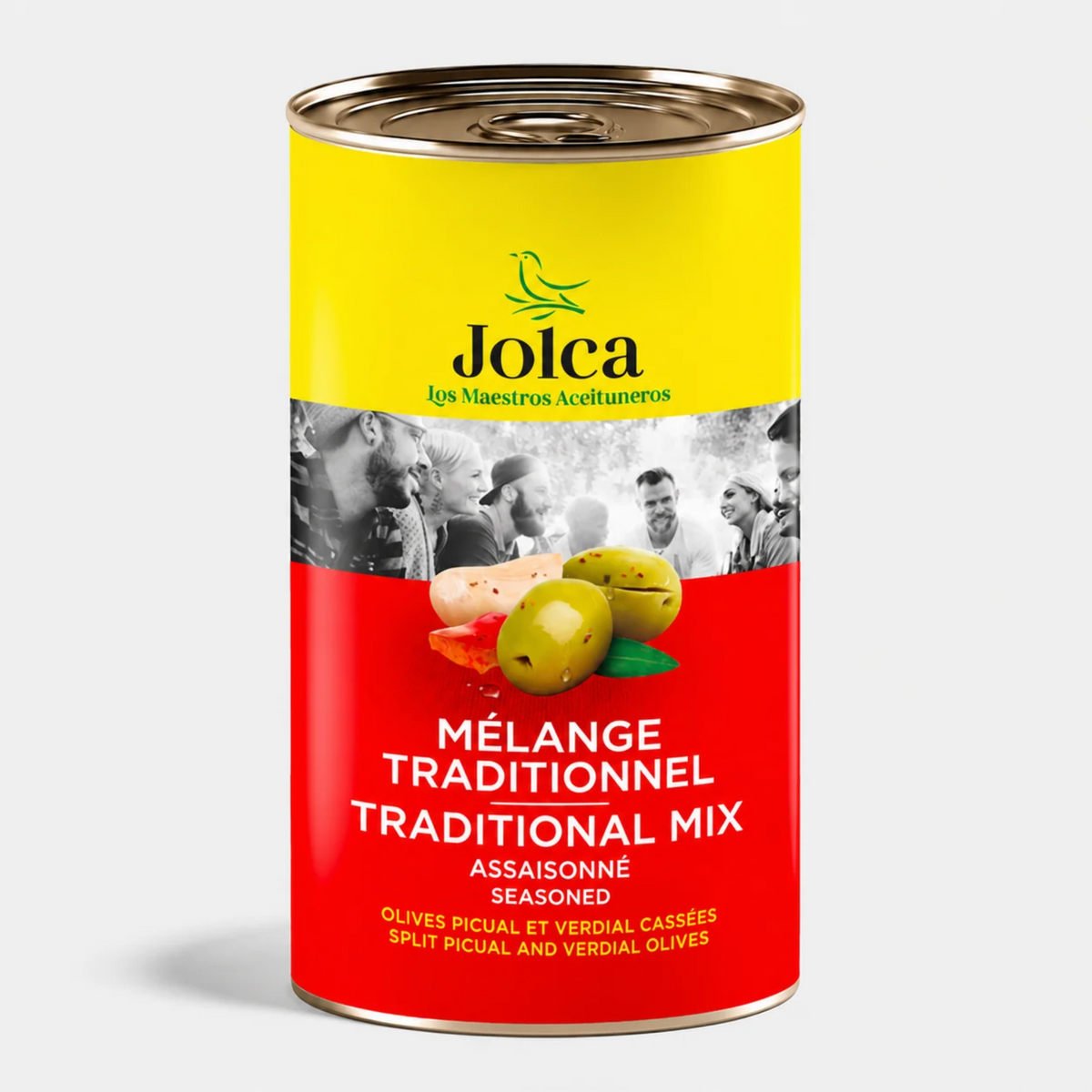 Mix Traditionnel d'Olives Picual et Verdial Fendues en Aliño 370g – Jolca | Saveur Rustique et Épicée d'Andalousie