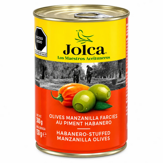 Manzanilla Olives Stuffed with Habanero Pepper 300g – Jolca | Fiery Flavor of Spain