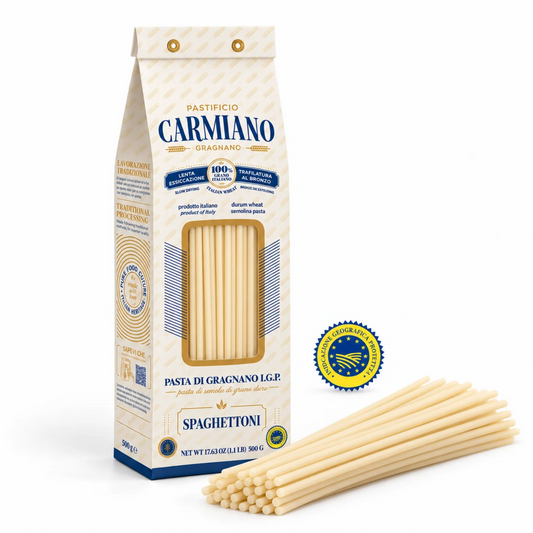 Spaghettoni IGP 500 g Carmiano – Pâtes Artisanales Italiennes Tréfilées au Bronze de Gragnano | Pastificio Carmiano