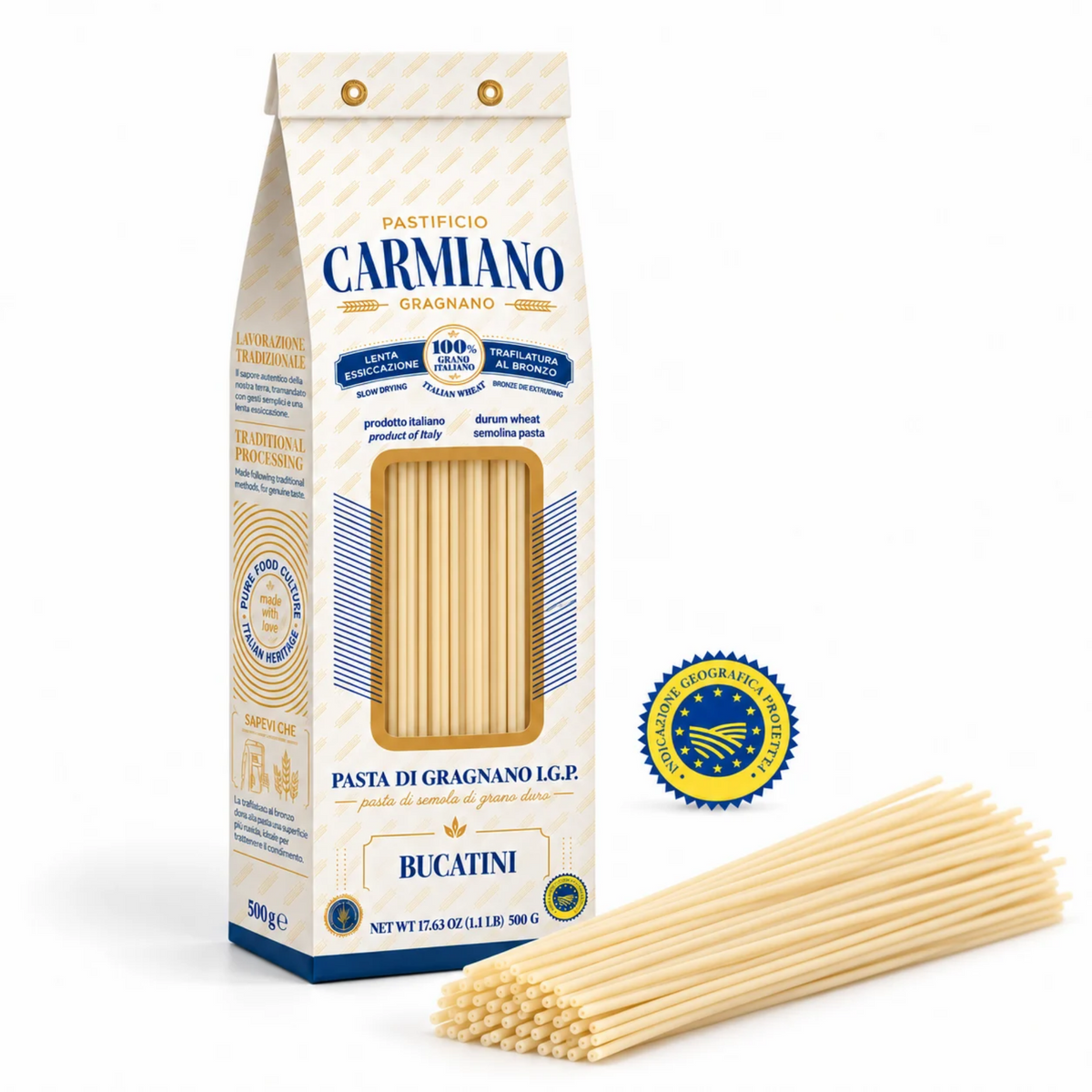 Bucatini IGP 500 g Carmiano – Pâtes Artisanales Italiennes Tréfilées au Bronze de Gragnano | Pastificio Carmiano