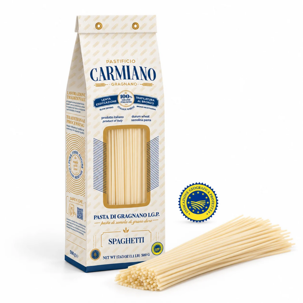Carmiano PGI Spaghetti 500g – Italian Artisanal Bronze-Drawn Pasta from Gragnano | Pastificio Carmiano