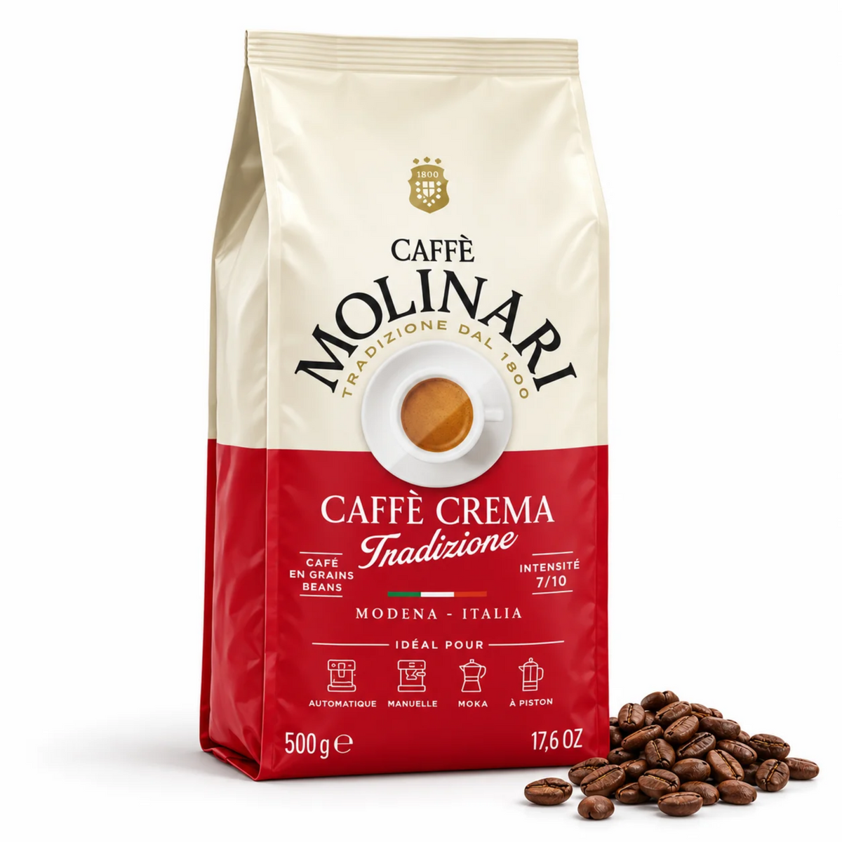 Caffè Crema Tradizione Whole Bean Coffee 1 kg Molinari – Italian Arabica and Robusta Blend, Velvety Crema | Caffè Molinari