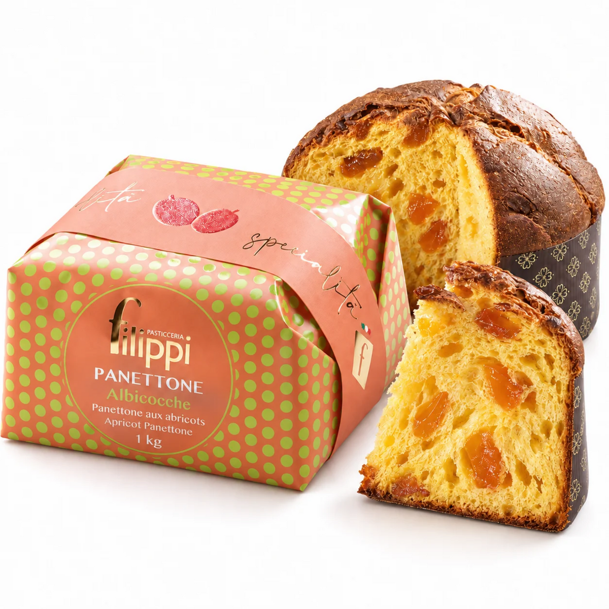 Panettone aux Abricots Confits 1 kg Filippi – Gâteau de Noël Artisanal Italien, Abricots et Vanille de Madagascar | Pasticceria Filippi