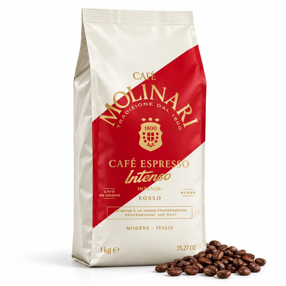 Café en Grains Intenso 1 kg Molinari – Mélange Italien Corsé, Crema Épaisse et Notes de Chocolat