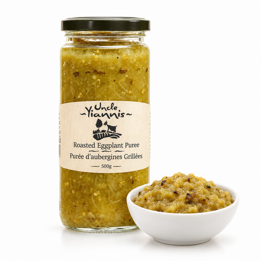 Purée d’Aubergines Rôties 500 g Uncle Yiannis – Rôties à la Flamme, Saveur Grecque Fumée pour Melitzanosalata, Tartinades et Trempettes