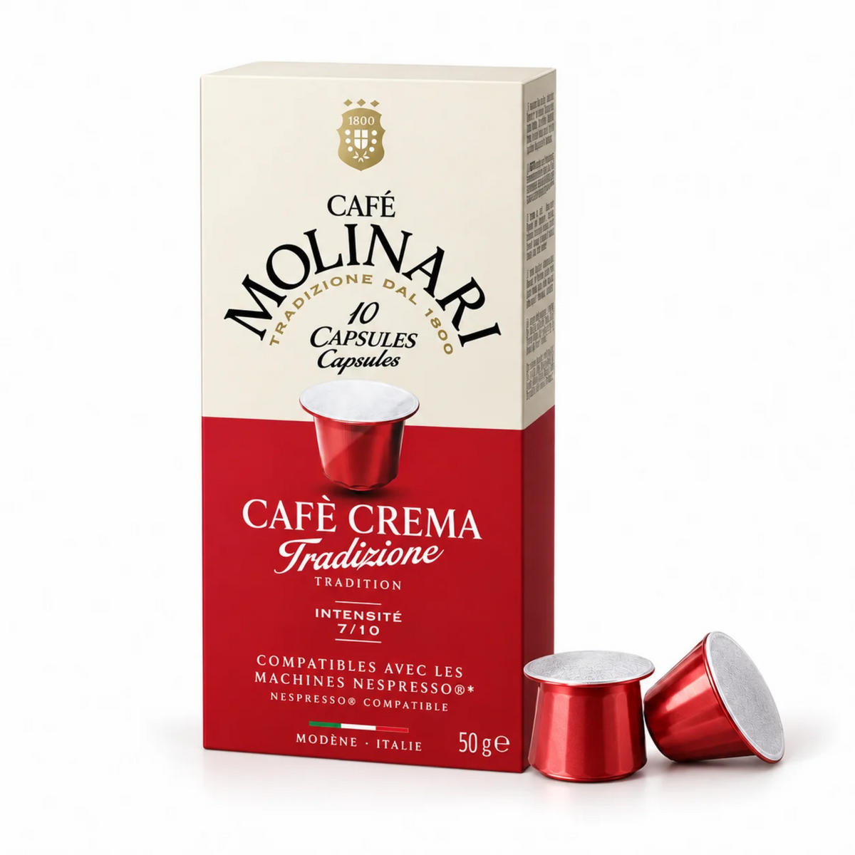 Tradizione Capsules Compatible with Nespresso® 10 caps. Molinari – Full-bodied Italian Espresso, 70% Arabica 30% Robusta, Intensity 7/10