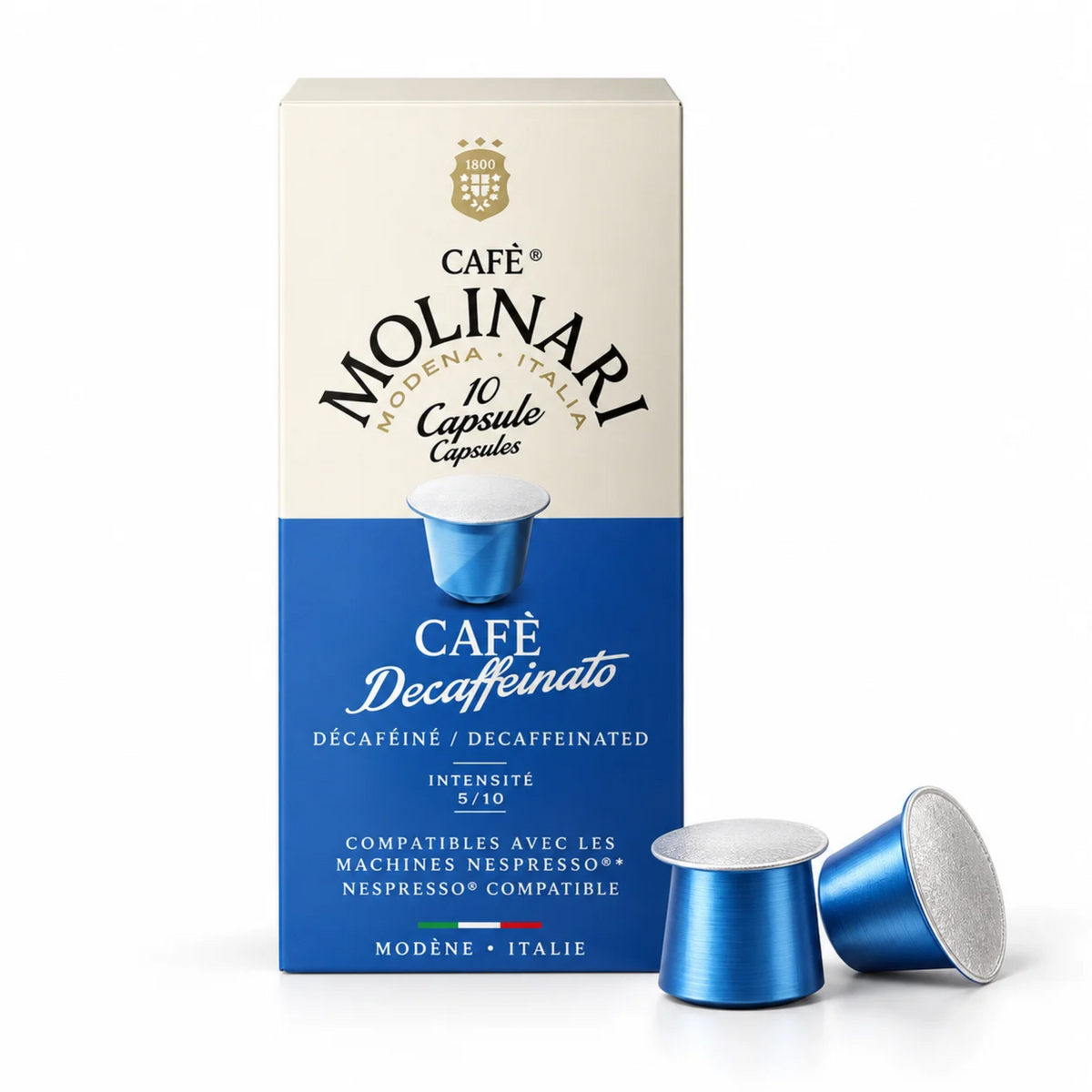 Nespresso® Compatible Decaffeinated Capsules 10 caps. Molinari – 100% Arabica, The Taste of Italian Coffee Without the Caffeine