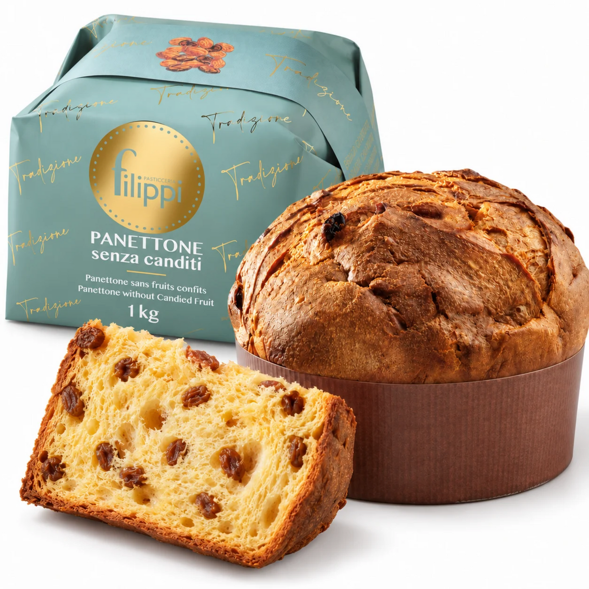 Panettone aux Raisins sans Fruits Confits 1 kg Filippi – Gâteau de Noël Artisanal Italien à Levain Traditionnel | Pasticceria Filippi