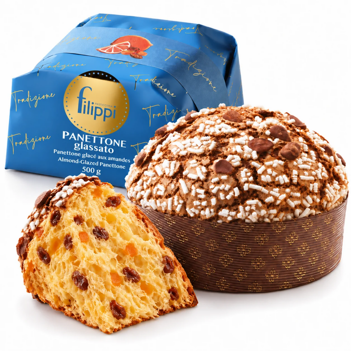 Panettone Glassato à l’Orange Confite et aux Raisins 500 g Filippi – Gâteau de Noël Artisanal Italien à Levain Naturel | Pasticceria Filippi