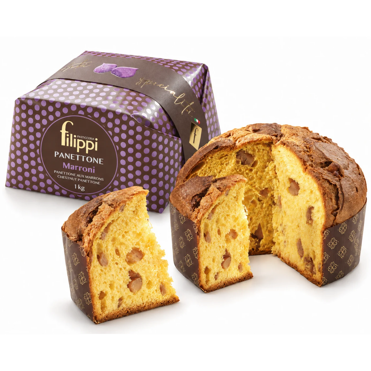 Panettone aux Marrons Confits 1 kg Filippi – Gâteau de Noël Artisanal Italien, Marrons Confits Coupés à la Main et Vanille Bourbon | Pasticceria Filippi