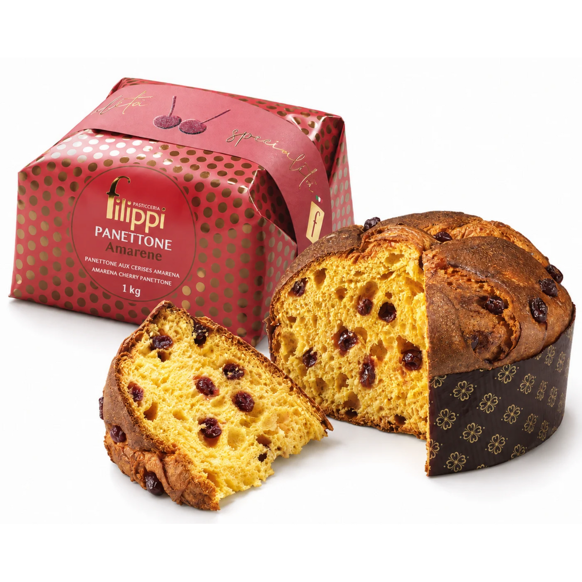 Panettone aux Griottes 1 kg Filippi – Gâteau de Noël Artisanal Italien à Levée Naturelle, Cerises Noires et Vanille de Madagascar | Pasticceria Filippi