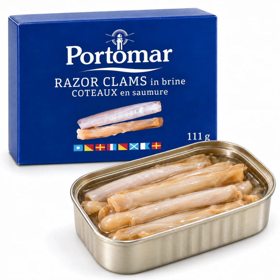 Couteaux de Mer en Saumure 111 g Portomar – Conserve Artisanale de Galice, Espagne | Conservas Portomar