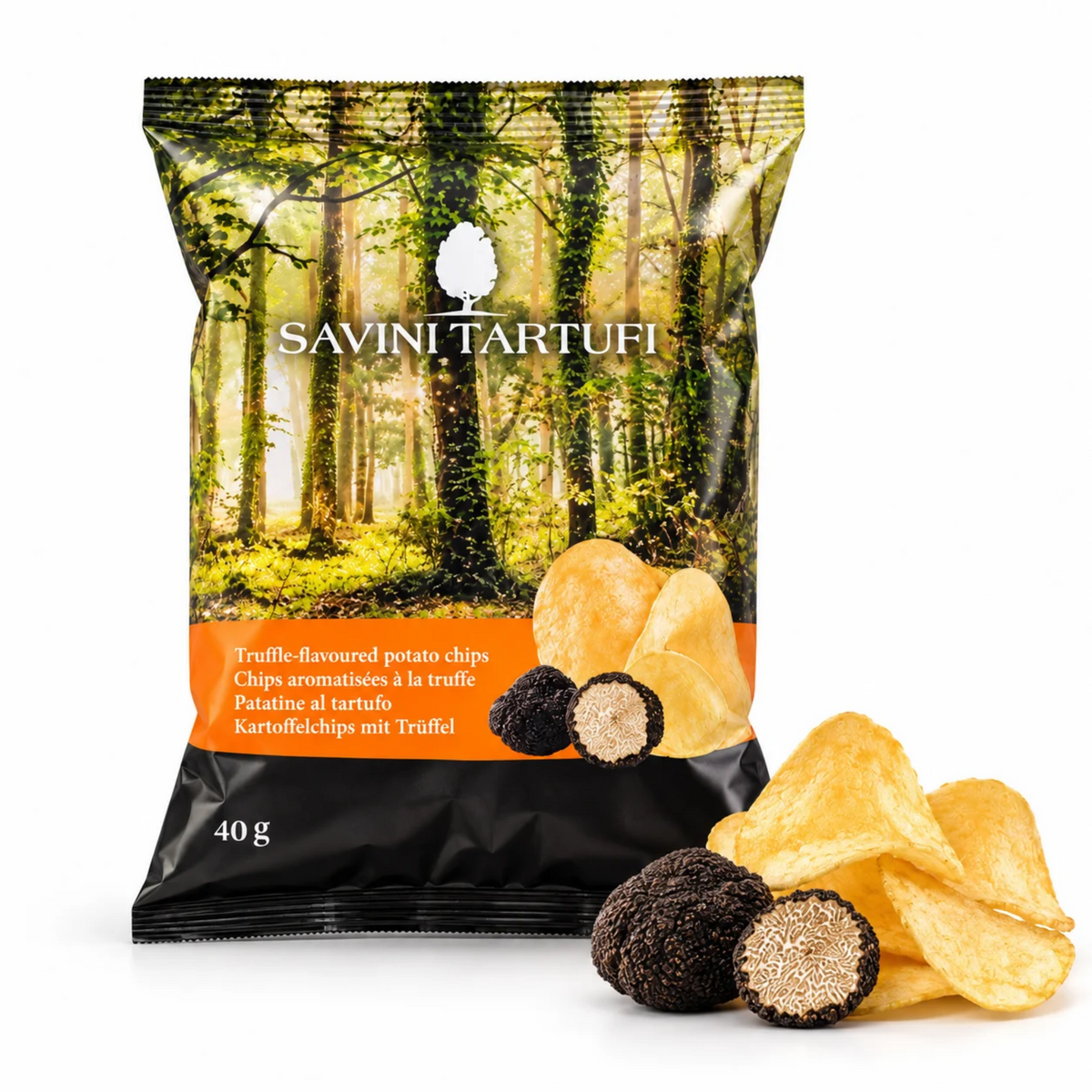 Savini Tartufi Black Truffle Chips 40g – Gluten-Free, No Preservatives, Italian Appetizer