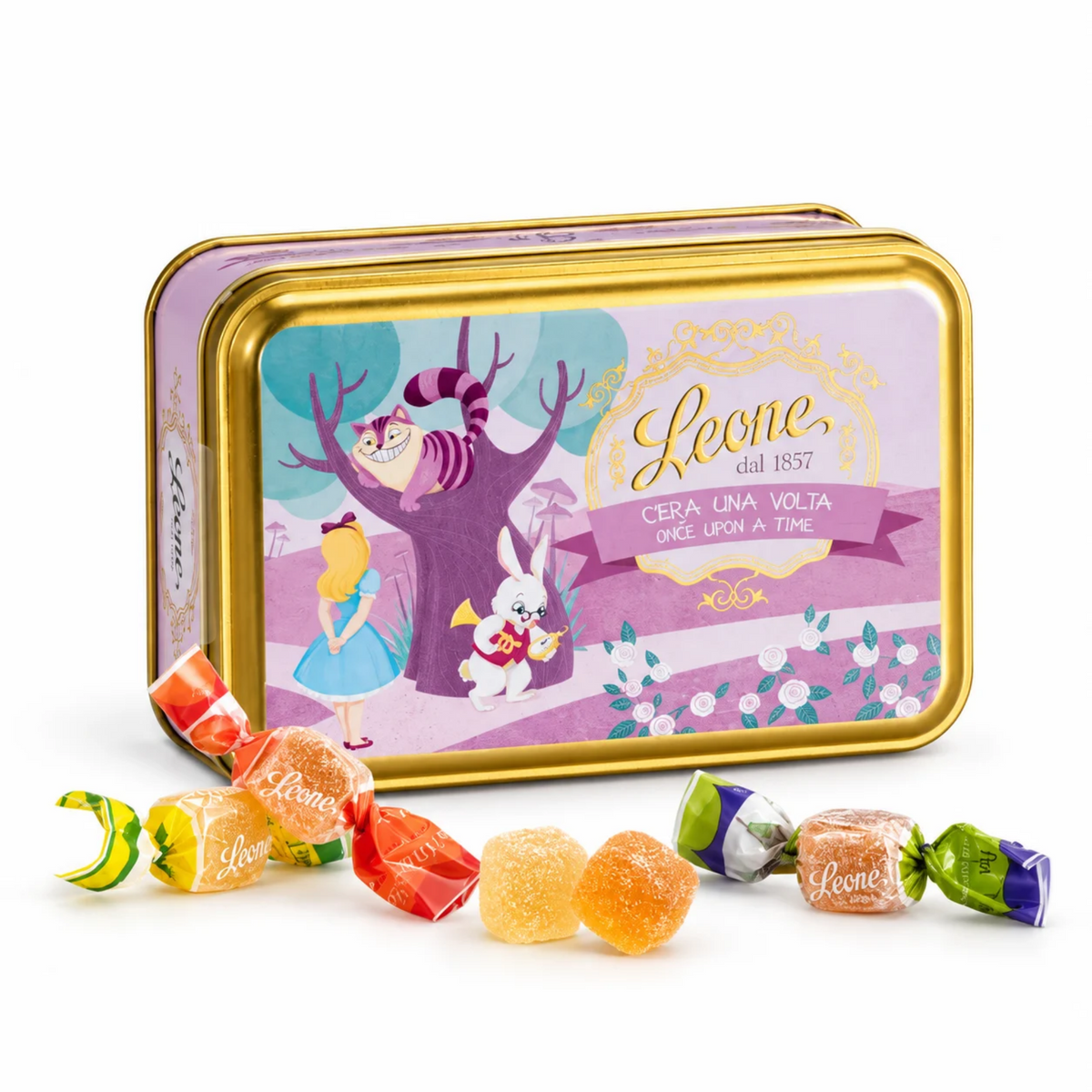 Alice in Wonderland Fruit Jellies 100g – Leone “Once Upon a Time” Collectible Tin – Gluten-Free, Vegan
