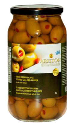 Green Greek olives stuffed with red peppers 1L