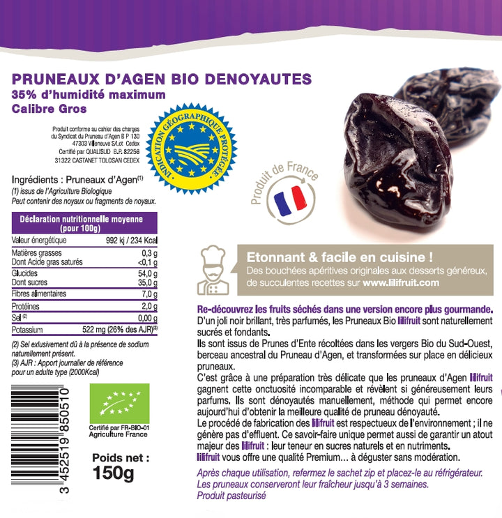 LILIFRUIT ORGANIC PITTED AGEN PRUNES 150G