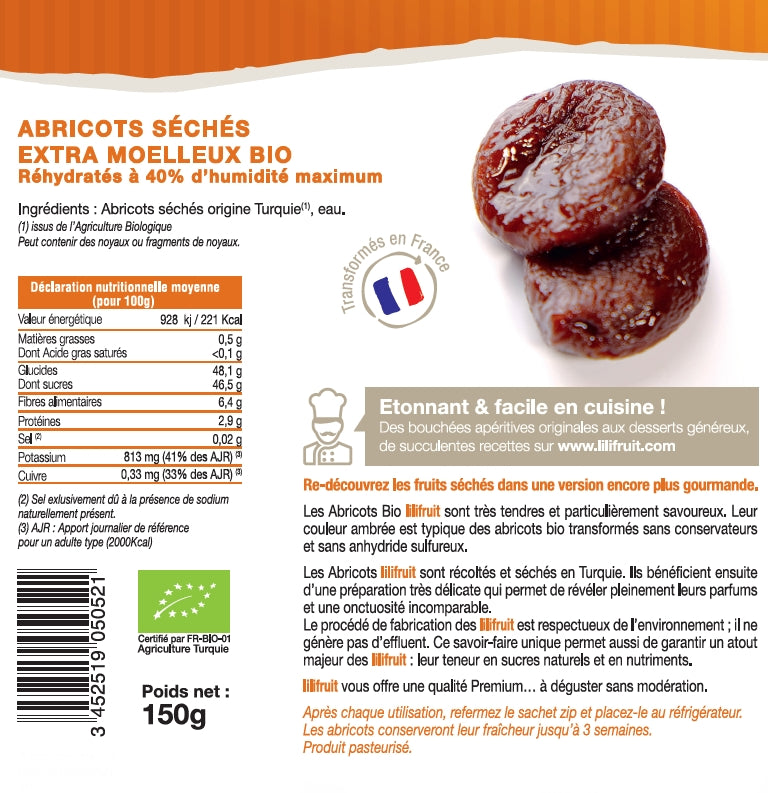 FRUITS LILIFRUIT ORGANIC APRICOTS 150G