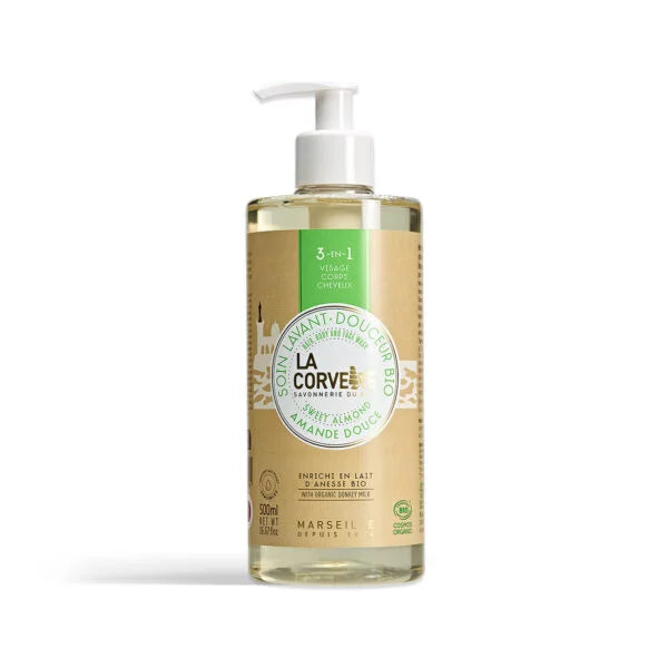 3-in-1 Organic Sweet Almond Gentle Cleansing Wash – 500 ml | La Corvette
