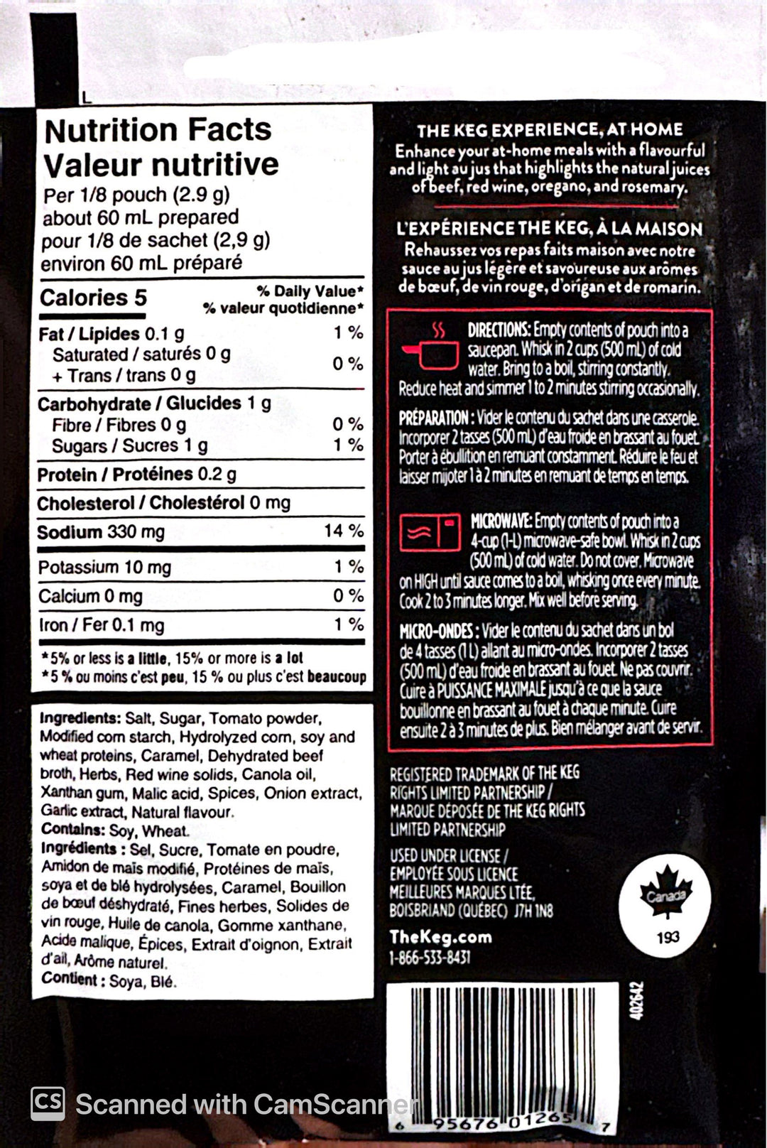 Mélange à sauce Au Jus The Keg 24g