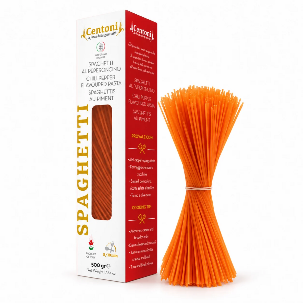 Spaghetti with Chili 500 g Centoni – Italian Pasta with Chili and Dehydrated Tomatoes from Puglia | Pastificio Centoni