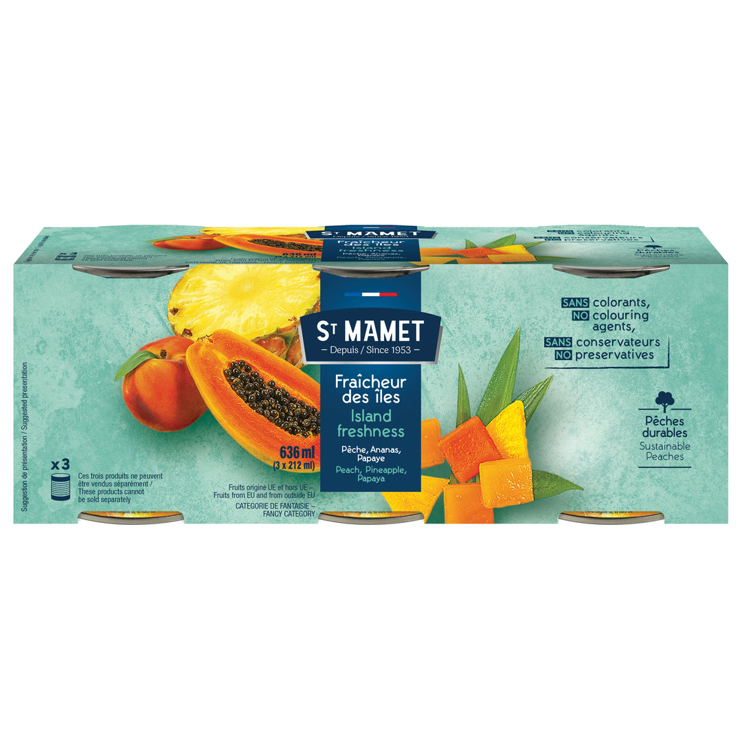 ST-MAMET FRUITS PEACH PINEAPPLE PAPAYA COCKTAIL 3X212ML