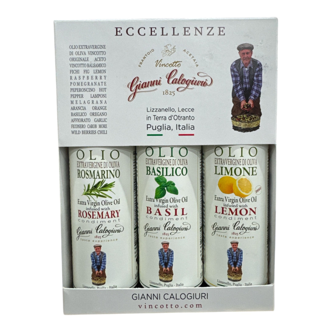 Trio of Extra Virgin Olive Oils Infused with Rosemary, Basil, and Lemon 3 x 100 ml