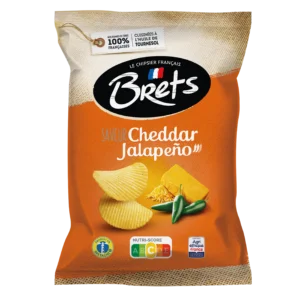 Chips Bret’s Ondulées Saveur Cheddar Jalapeño 125g – Chips Françaises Authentiques au Goût Fromagé et Épicé