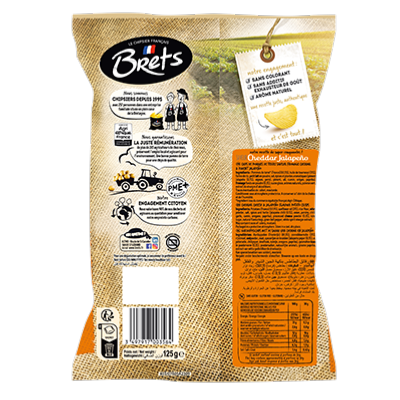 Bret's Wavy Cheddar Jalapeño Crisps 125g – Authentic French Crisps with a Cheesy and Spicy Flavor