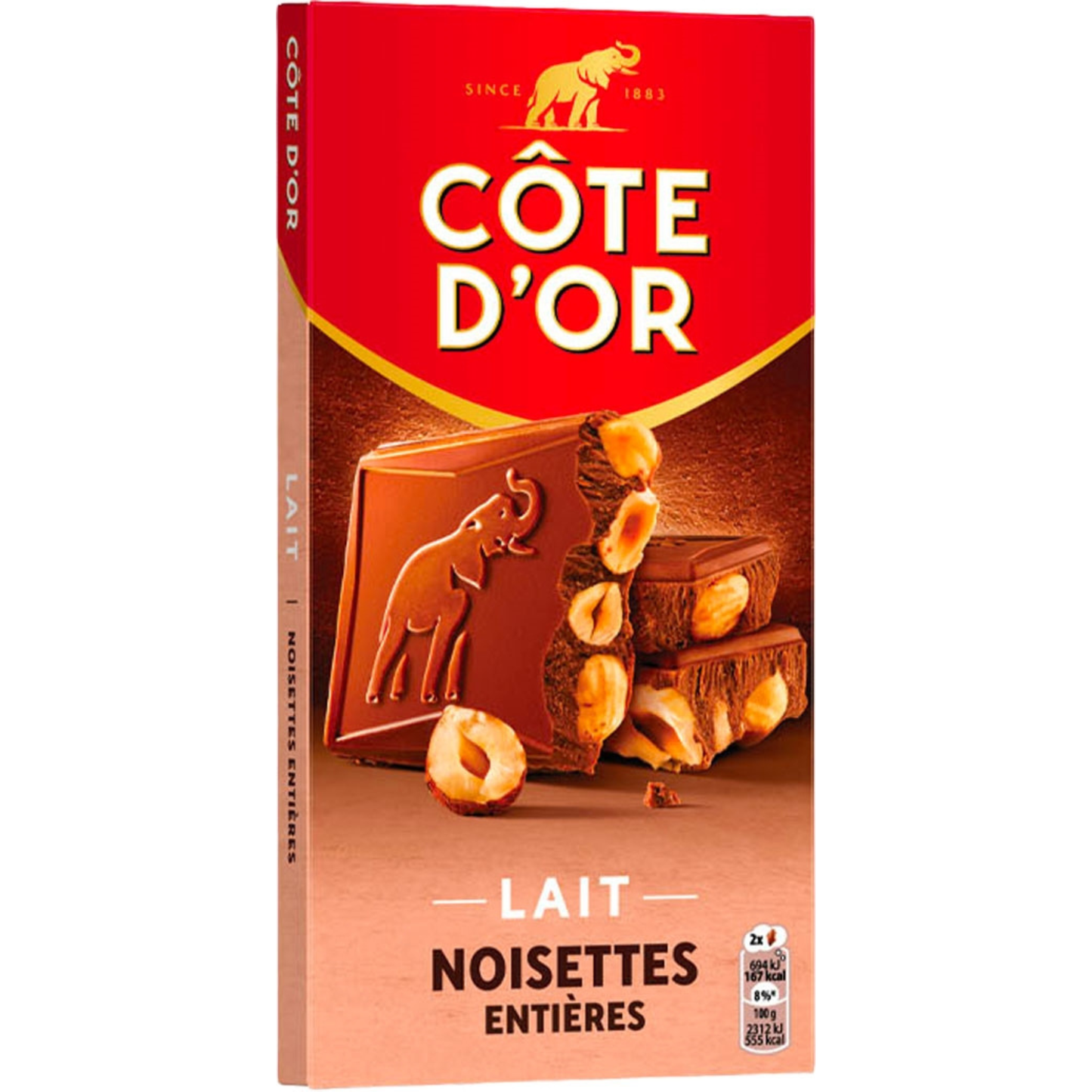 Chocolat Côte d'Or Lait Noisettes Entières 180 g – Chocolat Belge au Lait avec Noisettes Entières