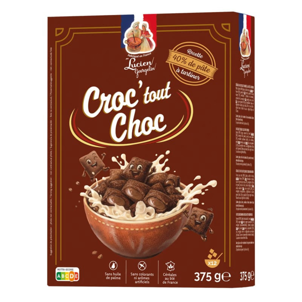 Céréales Croc' Tout Choc Lucien Georgelin 375g – Double Intensité Chocolat, Cœur Fondant