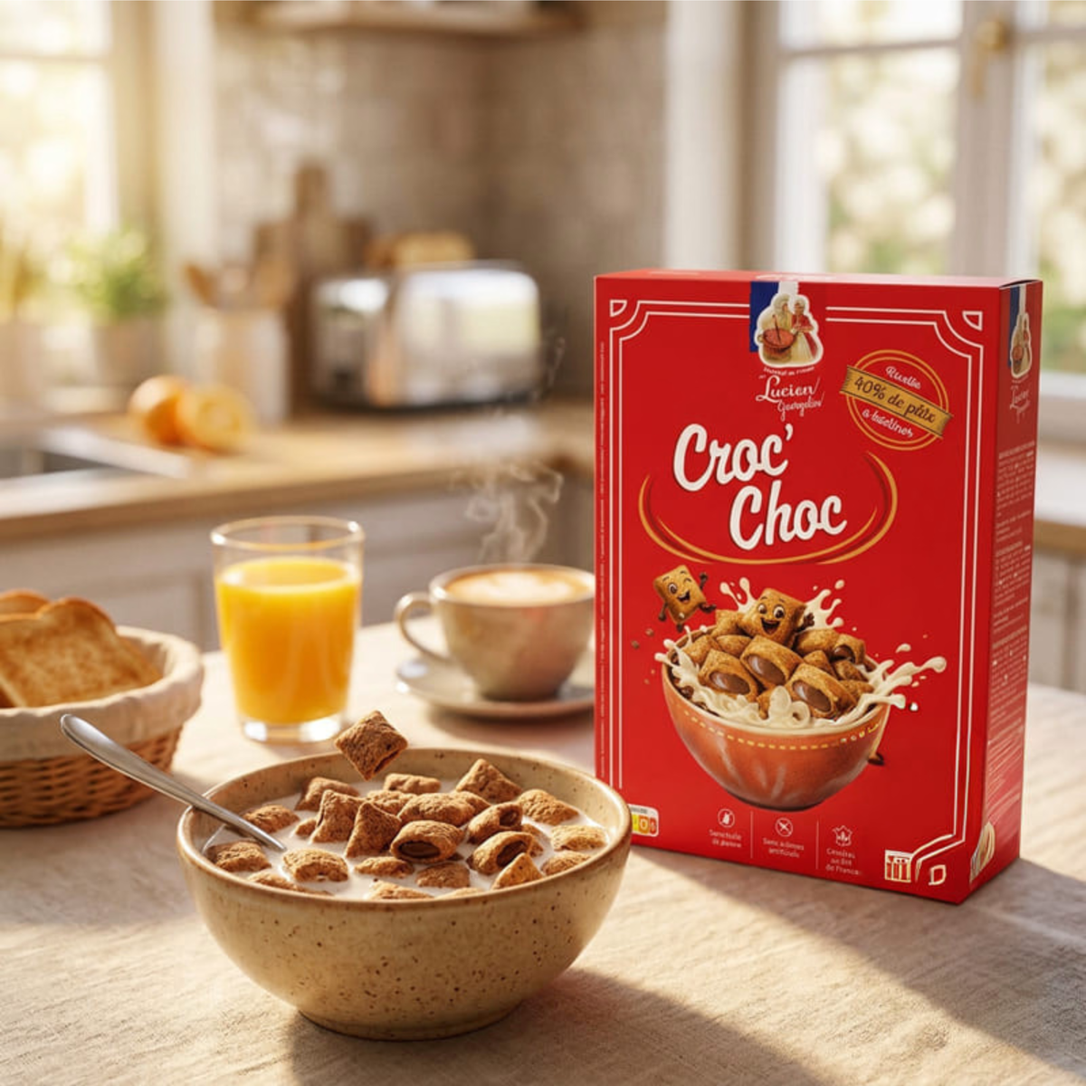 Lucien Georgelin Croc'Choc Cereals 375g – Melt-in-the-Mouth Chocolate Center, Gourmet Breakfast