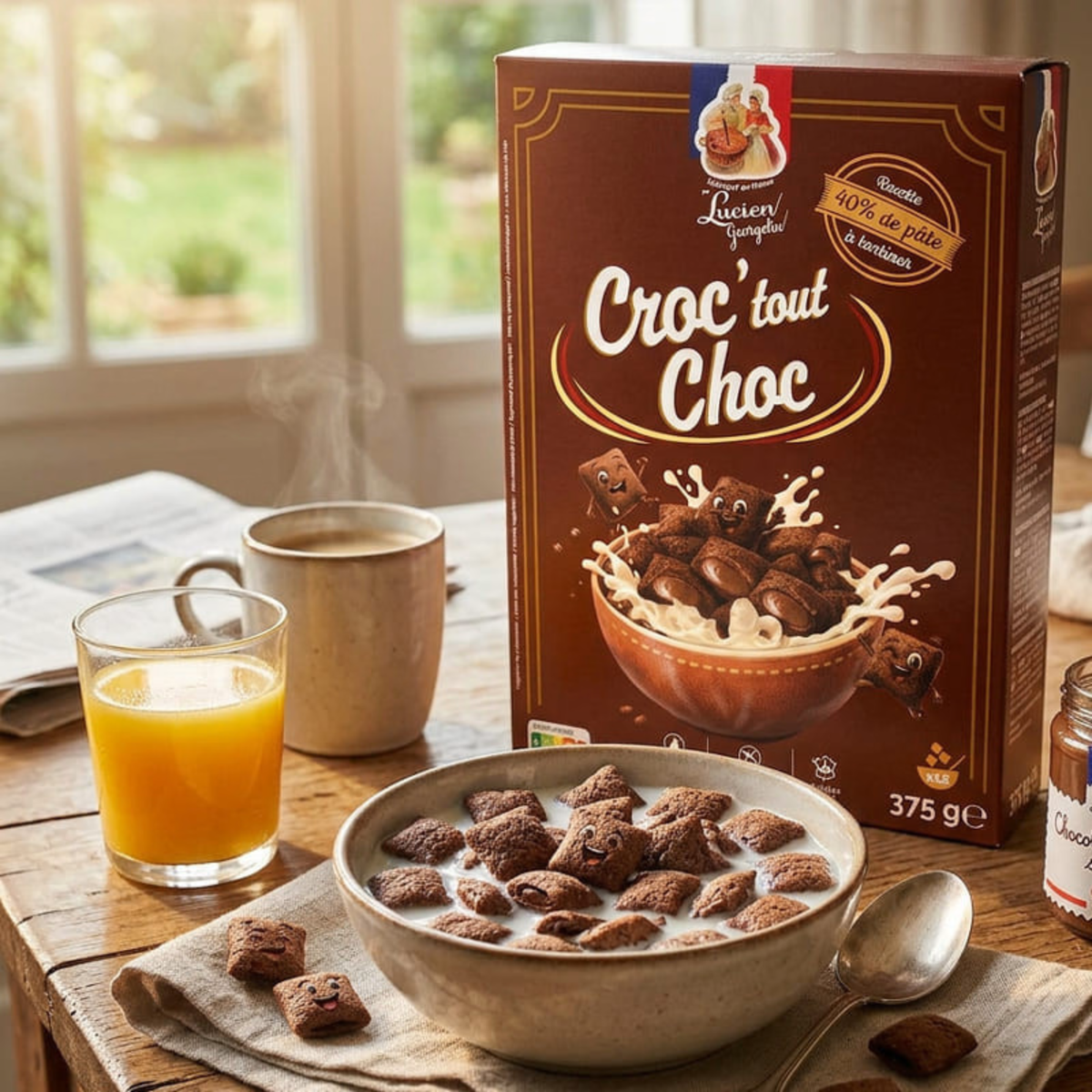 Céréales Croc' Tout Choc Lucien Georgelin 375g – Double Intensité Chocolat, Cœur Fondant