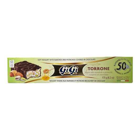 Nougat Tendre Aux Amandes  Et Pistaches Recouvert De Chocolat 175g