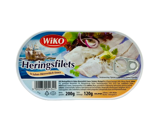 Heringsfilets in Sahne-Meerrettich-Sauce 200g.                   Wiko