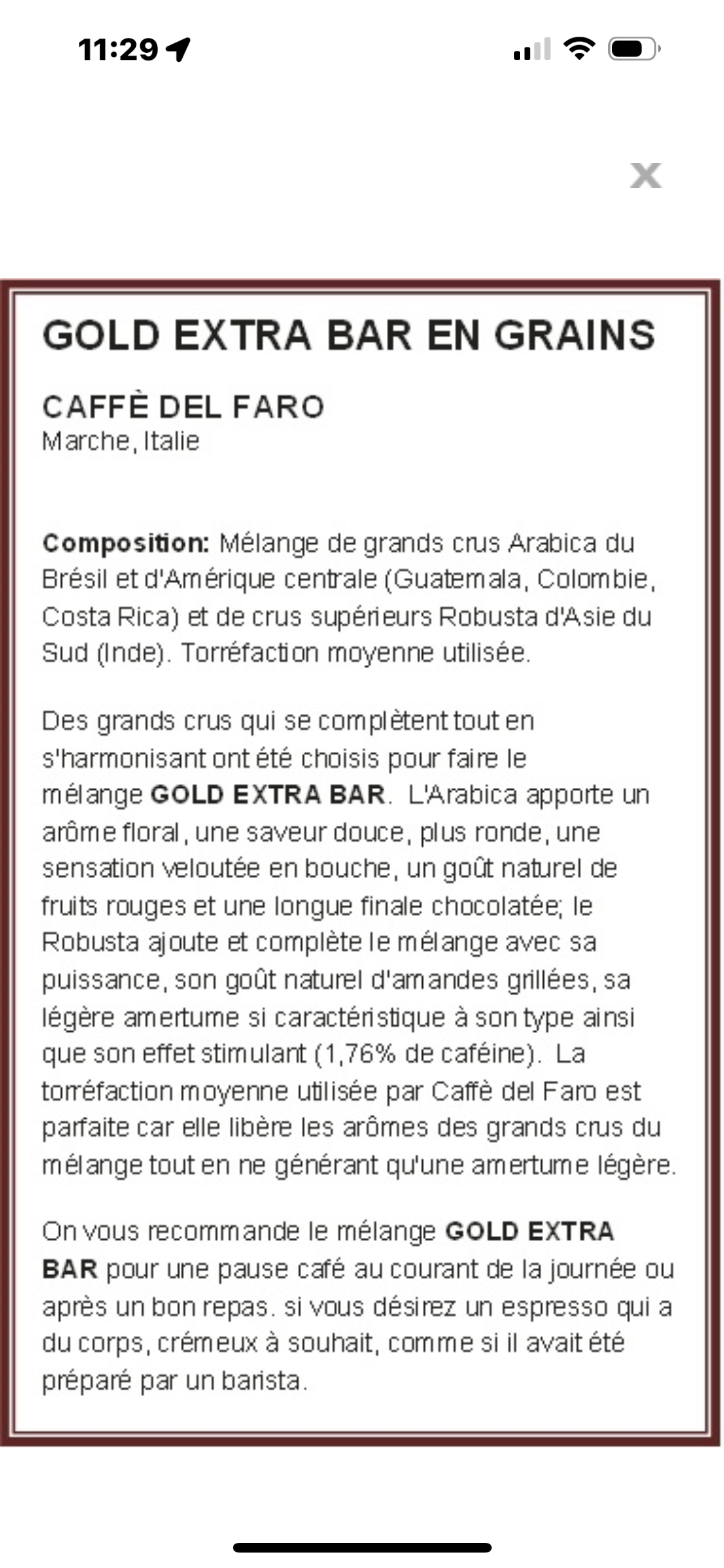 Coffee Gold Extra Bar beans 1kg