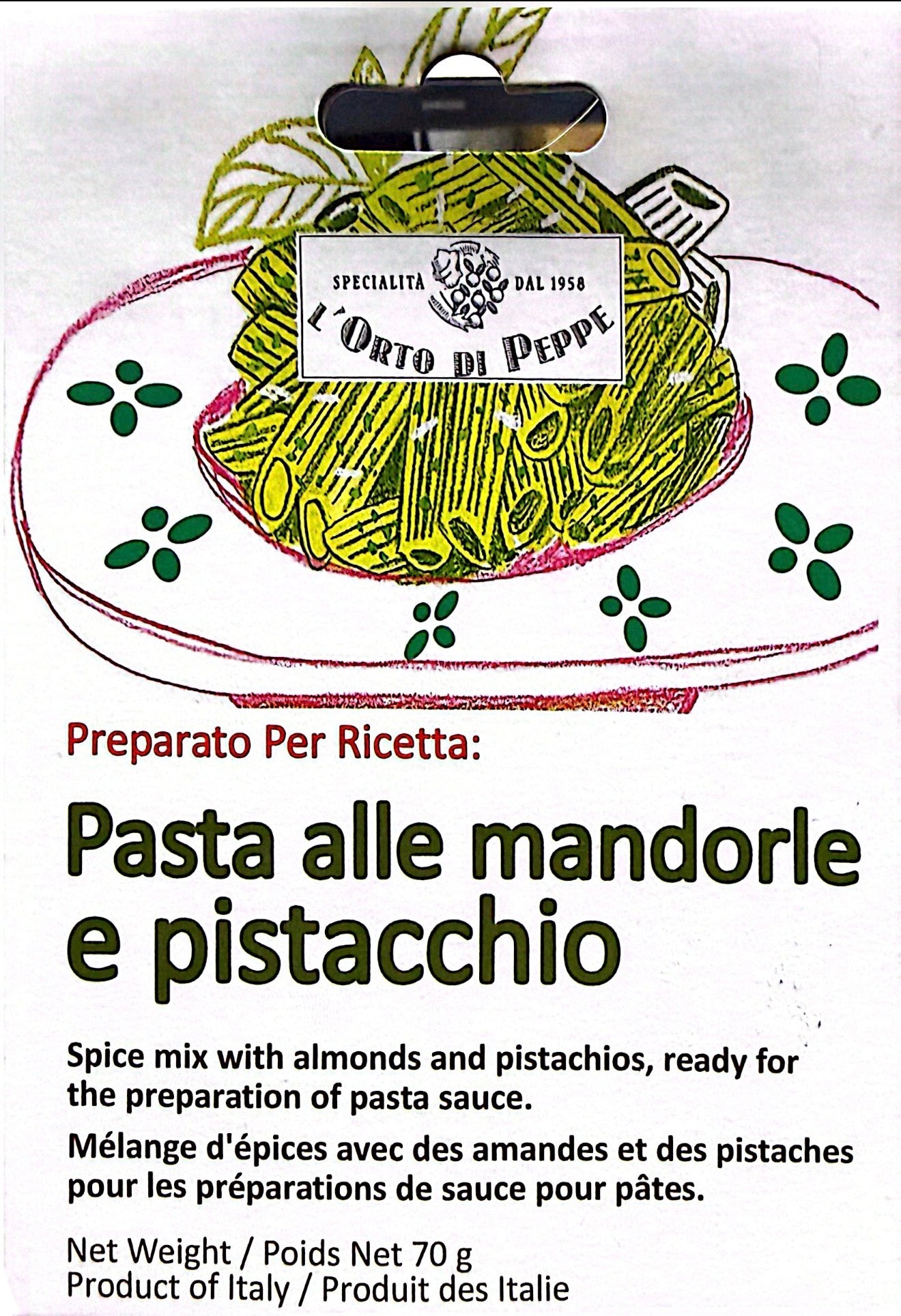 Mélange d’épices pour pâtes amandes pistaches 70g L’Orto di Peppe Italie