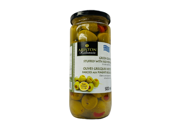 Olives grecques vertes farcies aux piments 500ml