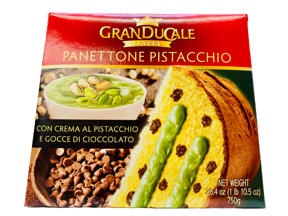 Panettone with chocolate chips filled with pistachio cream 750g