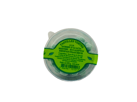 Pastilles vertes à la gomme d'acacia menthe eucalyptus 60g